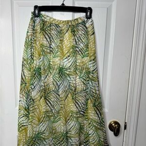 BB Dakota Green and Yellow Leaf Print A-Line Skirt